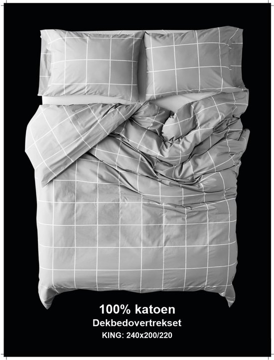 Saphira Dekbedovertrek 240x200/220 cm - Lits Jumeaux - Check Grijs - Grijs - Tijdloos Ruitpatroon - 100% Katoen - Zacht en Duurzaam van Saphira