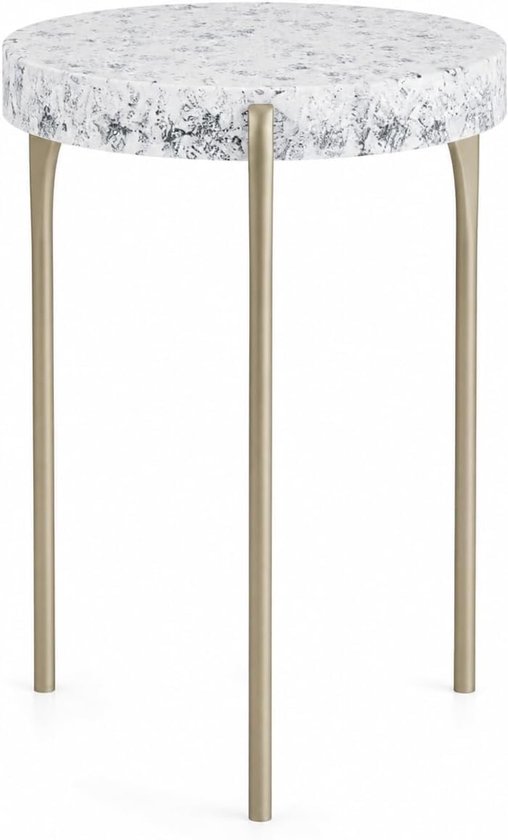 Sculptural Stone Top Bijzettafel met gebogen bronzen poten - 41,5 cm ronde moderne accentafel, statiefbasis bijzettafel voor woonkamer, slaapkamer