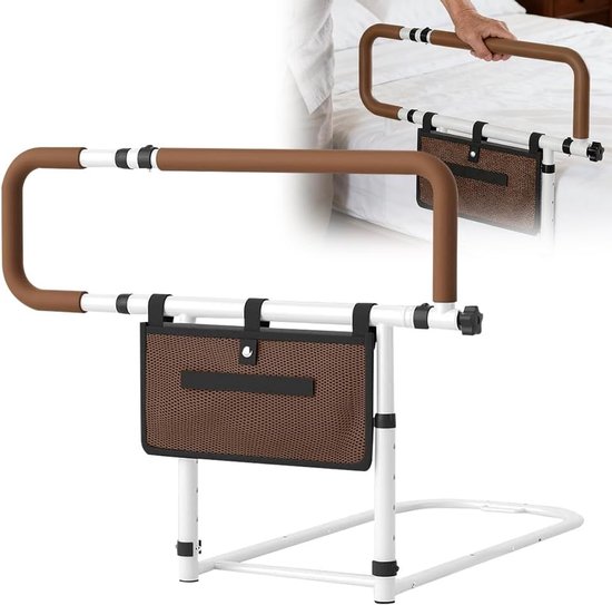 Senioren Stand Up Aid, Verstelbare Bedsteun met Opbergtas, Antislip Design voor Koning, Tweepersoons en Middelgrote Bedden