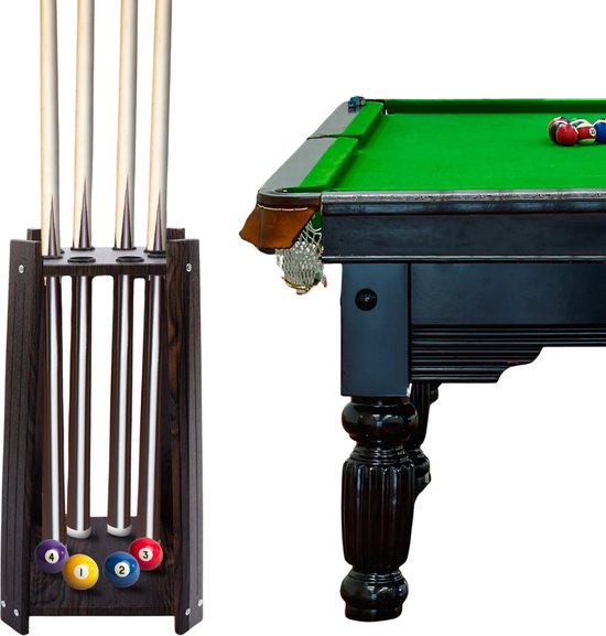 Sensova - Organizer voor Biljartkeu en Poolkeu - Stabiel Keu Rek met 8 Gaten als Keu Houder voor Biljartkeu, Poolkeu en Accessoires - Ruimtebesparende Vloerstandaard met Retro Houtnerf Design van Sensova