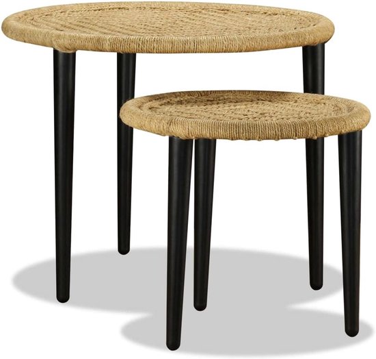 Set 2-delig Natuurlijke jute banktafel tafel tafel voor woonkamer