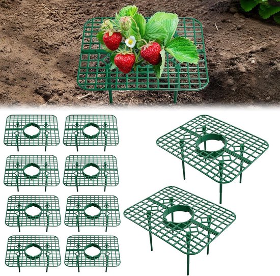 Set van 10 Aardbeienschrapers, Vierkant, Ondersteuning voor Aardbeien, Bescherming tegen Slakken, Voorkom Schimmel en Rot, Duurzaam Kunststof (Groen)