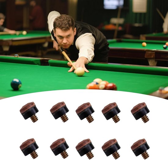 Set van 10 biljart pickers, 10 mm leren schroefbits met messing schroeven, eenvoudig te installeren, duurzaam en perfect voor amateur en professionele snookerspelers