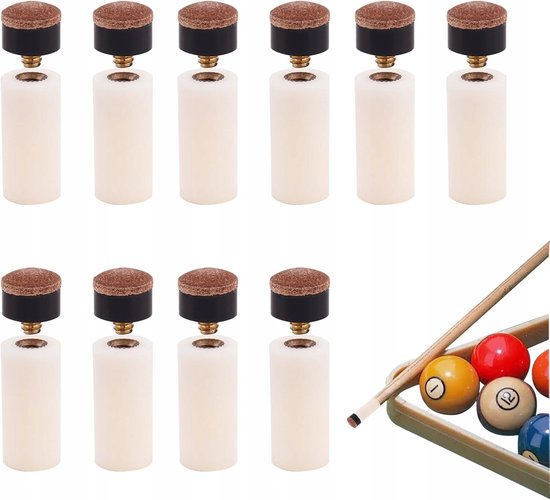 Set van 10 Biljartkeu Tips (10mm Leer) met Hulzen