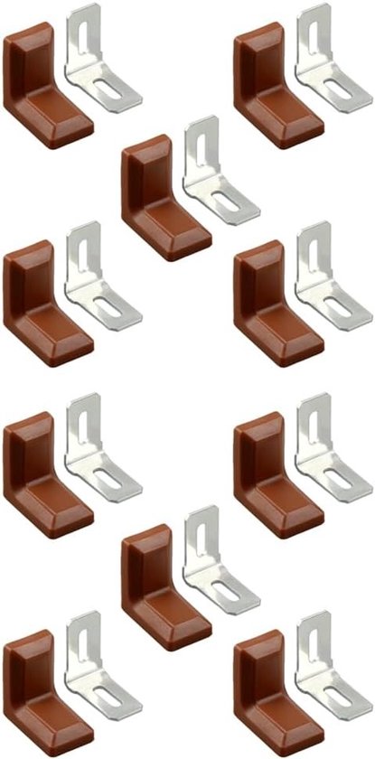Set van 10 Hoeksteunen voor Houten Planken, 90 Graden Hoekbeugels, Metaal met Kunststof Bescherming voor Planken en Meubels