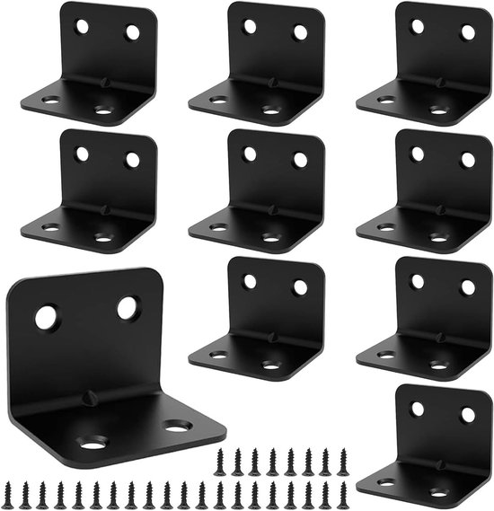 Set van 10 Hoekverbinders 38x30x30mm, Zwarte Metalen Hoekbeugels, Ideaal voor Meubels, Tuinhek en Raamconstructies met 42 Schroeven