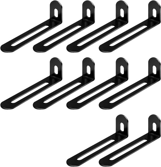 Set van 10 Hoekverbinders, 73×23.5×15mm Zwarte Verstelbare L-vormige Hoeksteunen voor Tafel, Stoel, Boekenkast en Kasten