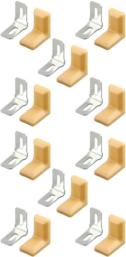 Set van 10 L-vormige hoekbeugels, metalen hoekplaten voor houten planken, 90 graden hoeksteunen met plastic afdekking voor stevige bevestiging