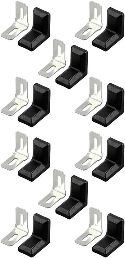 Set van 10 L-vormige hoekbeugels voor houten planken, metalen hoeksteunen met plastic hoes, 90 graden hoekbeugels voor stevige bevestiging