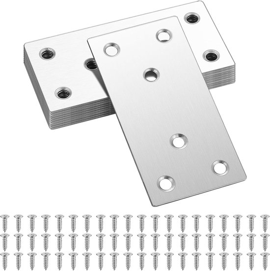 Set van 10 platte rechte reparatieplaten van roestvrij staal voor meubelverbindingen en ondersteuning, 80 x 40 mm