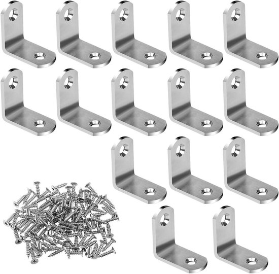 Set van 10 roestvrijstalen hoekbeugels 30 x 30 x 18,5 mm met 20 schroeven voor stevige bevestiging en ondersteuning