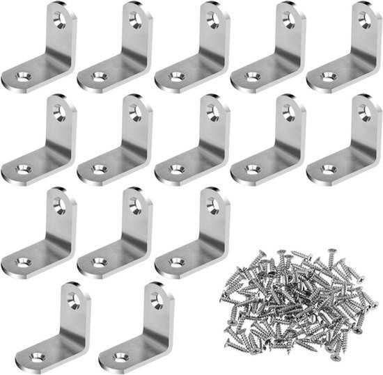 Set van 10 RVS-hoekbeugels - 30 x 30 x 18,5 mm met 20 schroeven - voor stevige bevestiging en ondersteuning
