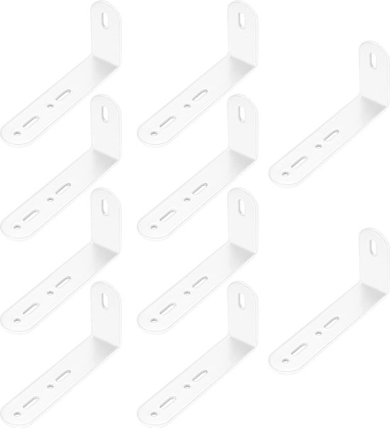 Set van 10 Verstelbare Hoekhouders voor Meubels, L-vormige Hoekbeugels, 90 Graden, Wit, 111 x 52 x 25 mm, Ideaal voor Stabiele Bevestiging en Ondersteuning