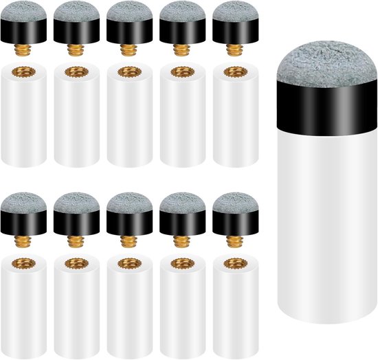 Set van 10 Vervangende Biljartkeu Tips met Schroefdraad en Ferrule - 12 mm Grijze Accessoires voor Biljart en Snooker