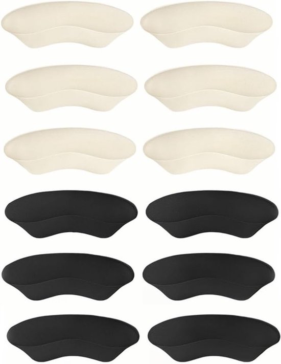 Set van 12 Hielkussentjes voor Te Grote Schoenen, Hielbescherming, Zachte Schuim Hielsteun, Blarenpreventie, Comfortabele Inlegzolen voor Hakken en Sneakers in Zwart en Beige