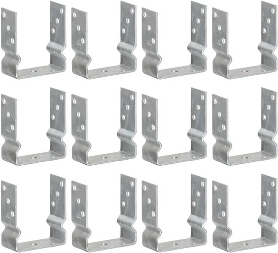 Set van 12, U-vorm, 12 x 6 x 15 cm, van verzinkt staal, voor houten hek, montage, grondanker, paalschoenen, bodemhuls