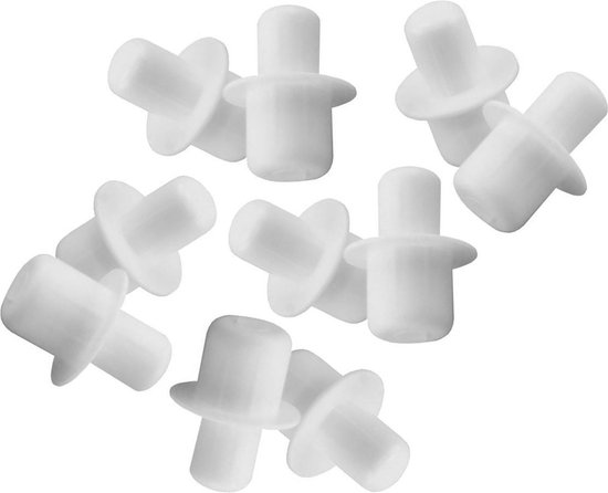 Set van 120 kunststof plankdragers (wit, 5&6 mm, 15 mm lengte) van Duraline