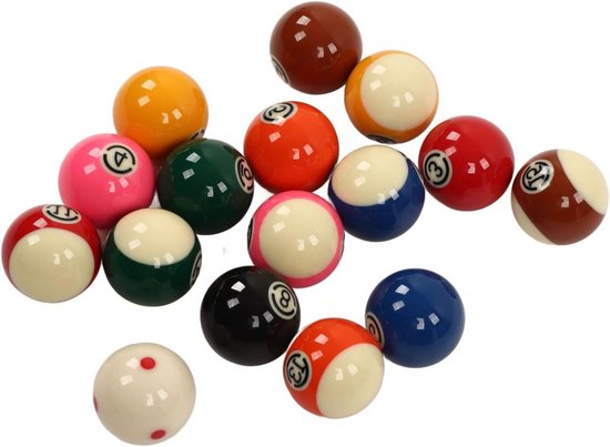 Set van 16 Grote Poolballen van Hars, 5.72 Cm - Ideaal voor Billiard Spellen en Vermaak van Merkloos
