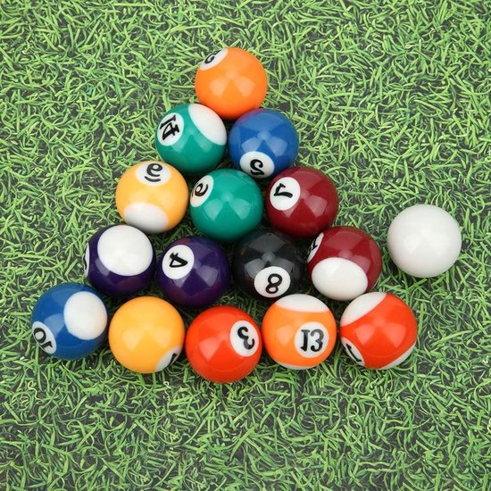 Set van 16 milieuvriendelijke poolballen voor kinderen - 32 mm - Mini biljartbal speelgoed - Pooltafel accessoire. van Merkloos