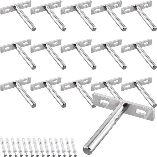 Set van 16 Zwevende Plankdragers, 75mm, Onzichtbare Planksteunen voor Muurmontage, Zware Kwaliteit, Ideaal voor Wanddecoratie en Plankinstallatie