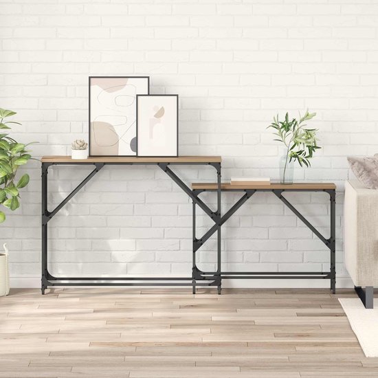 Set van 2 artisan eiken, 100 x 28 x 75 cm, nestdesign met robuust metalen frame, modern houten oppervlak, veelzijdig als bijzettafel of legplank