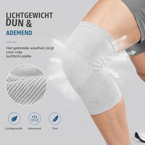 Set van 2 Bamboe Kniebandages voor Dames en Heren, Ademend en Elastisch, Ideaal voor Sport en Dagelijks Gebruik, Ondersteuning bij Artrose en Pijnverlichting (Grijs, XL)