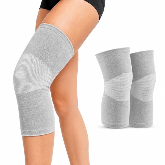 Set van 2 Bamboo Kniebandages voor Dames en Heren, Ademend en Elastisch, Ideaal voor Sport en Dagelijks Gebruik, Ondersteuning bij Artrose en Pijnverlichting (Grijs, XL)