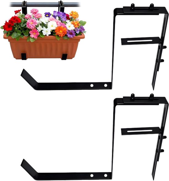 Set van 2 Bloembaksteunen voor Balkonranden en Balustrades, Verstelbare Metalen Steunen voor Plantenbakken, Ideaal voor Tuin en Balkondecoratie