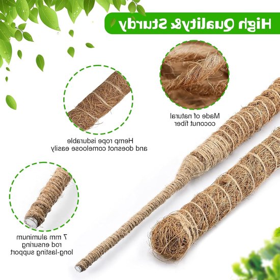 Set van 2 Flexibele Mosstokken van 120 cm voor Monstera en Klimplanten - Ondersteuning met Kokosvezel en Accessoires voor Groeiende Planten van Merkloos