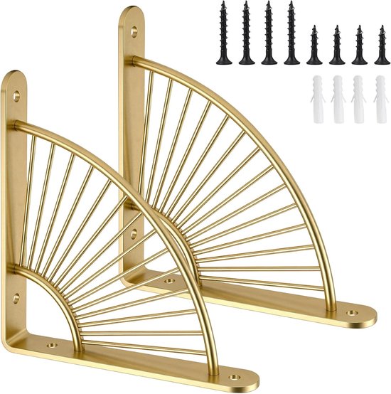 Set van 2 Gouden Muurplank Steunen - Metalen Plankdragers voor Keuken, Woonkamer en Slaapkamer Decoratie