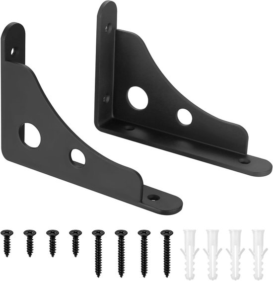 Set van 2 metalen hoeksteunen voor planken, ideaal voor zware ladingen, 90 graden, wandmontage, zwart, 150 x 25 x 106 mm, perfect voor opslag en organisatie