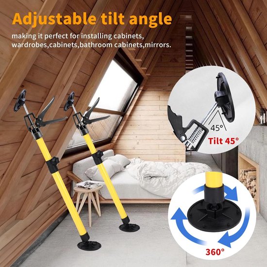 Set van 2 Plafondsteunen, Verstelbare Steunbalk, Telescopische Ondersteuning, Ideaal voor Huishoudelijk Gebruik, Eenvoudige Montage, Veelzijdige Toepassingen, Verstelbare Lengte en Hoek (50-115 cm)