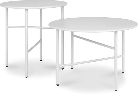 Set van 2 Ronde Bijzettafel Metaal Salontafel Binnen en Buiten Terras