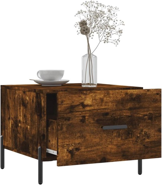 Set van 2 rookeiken - bijzettafel met lade, hout en ijzer, 50 x 50 x 40 cm, woonkamermeubels voor stijlvolle inrichting en praktische opslag, tafels en koffietafels