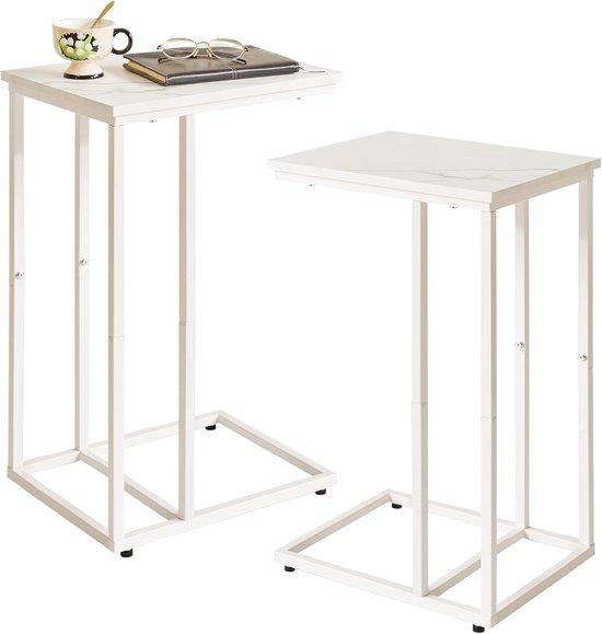 Set van 2 Sofa Bijzettafel, C-vormige Eindtafel, Snack Koffie Laptop
