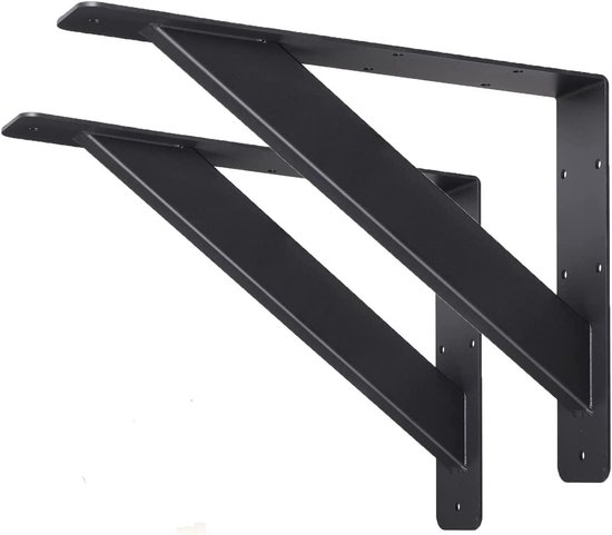 Set van 2 stevige 90 graden wandplankensteunen van metaal voor muurmontage, 304 x 228 mm, zwart, ideaal voor boekenplanken en opslagoplossingen van Merkloos