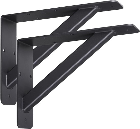 Set van 2 Stevige Ondersteuningsbeugels voor Werkbladen, Wandmontage 203 x 152mm, Zwart, Ideaal voor Keuken en Meubelprojecten