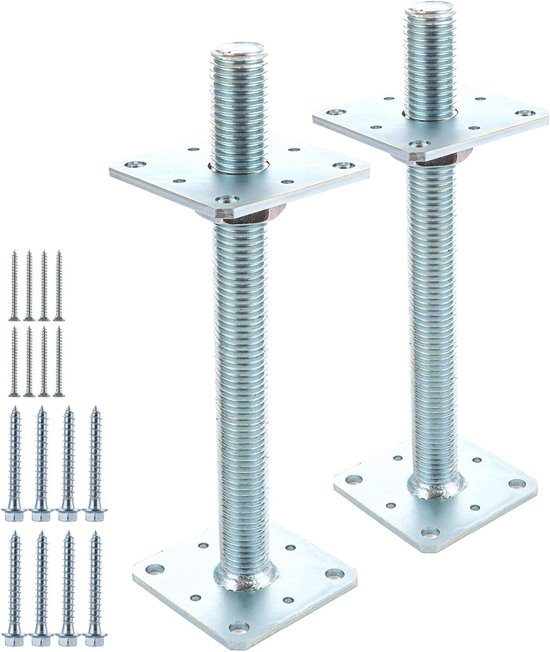 Set van 2 Verstelbare Poststeunen, Gegalvaniseerd, 80mm x 80mm x 250mm, Ideaal voor Schuttingen, Carports en Pergola's, Stevige Ondersteuning voor Bouwprojecten