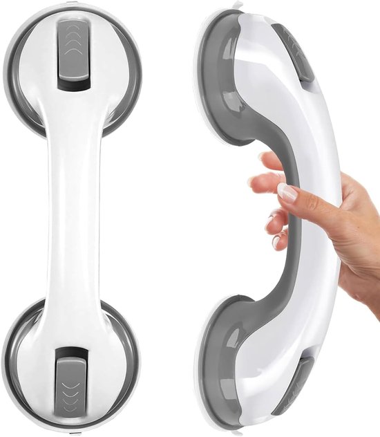 Set van 2 Zuignap Douchehandgrepen - Plastic Steun voor Bad en Douche, Ideaal voor Ouderen, Zwangere Vrouwen en Personen met Beperkingen, Grijs