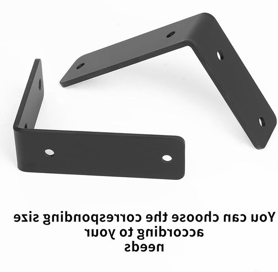 Set van 2 Zwarte Stevige Wandbeugels voor Planken, Industriële Metalen L-vormige Steunbeugels voor Hoekplanken, Geschikt voor Houten Wandmontage (125 x 100mm)