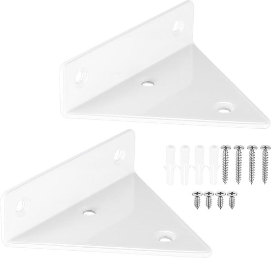 Set van 2 Zwevende Planksteunen, Onzichtbare Driehoekige Wandbeugels, Robuuste Wandmontage voor Planken en Boekenkasten, Inclusief Schroeven, Wit en Duurzaam