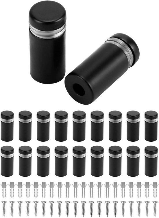 Set van 20 RVS Glassteunen 12 x 25 mm voor Borden en Glazen met Schroeven - Zwart, Duurzaam en Stijlvol