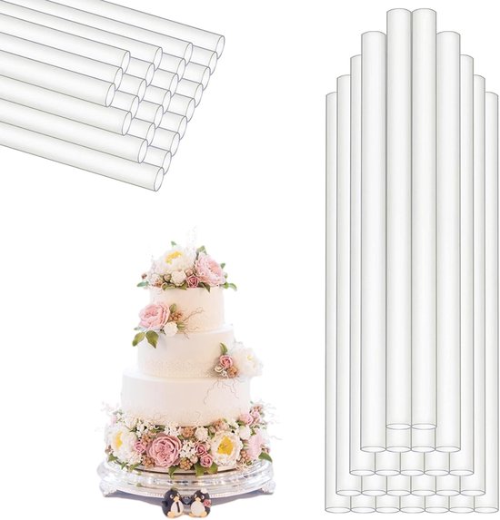 Set van 24 cakepennen voor het bouwen en stapelen van meerlaagse taarten, 24 cm lang, witte kunststof ondersteuningsstangen voor taartconstructie