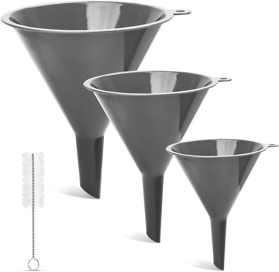 Set van 3 kunststof keukentrichters in grijs - Perfect voor koken, bakken en schenken