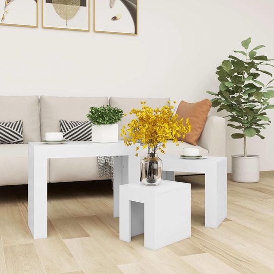 Set van 3 nesttafels salontafel woonkamer bijzettafel woonkamer salontafel salontafel nest woonkamer slaapkamer moderne spaanplaat wit