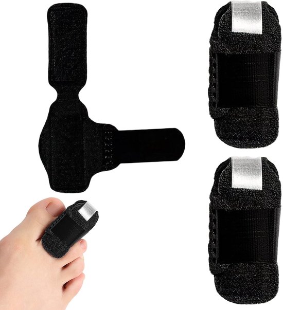 Set van 3 Zwarte Vinger- en Teensteunen, Verstelbare Splints voor het Ondersteunen en Aligneren van Hamertenen en Gebroken Tenen