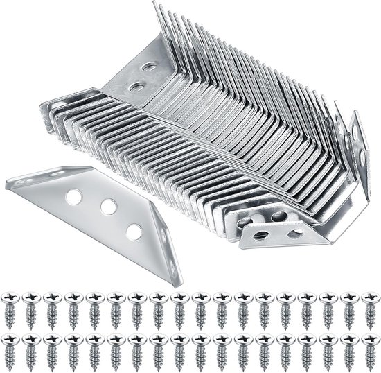 Set van 30 metalen hoekverbindingen, driehoekige stalen steunen voor meubelconstructie, hoekklemmen voor kasten en tafels, duurzame meubelverbindingen en hoekhouders
