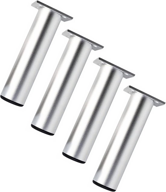 Set van 4 Aluminium Leggen van 180mm voor Meubels, Ronde Steunpoten voor Sofa, Tafel en Stoelen in Zilver