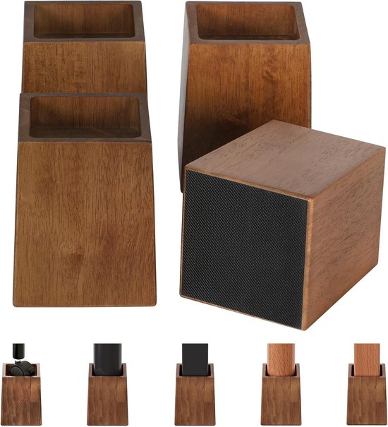 Set van 4 Bedverhogers voor Meubels - Houten Steunen tot 1000 kg - Verhoog de Hoogte van Tafel, Bank en Sofa met 5 inch in Retro Bruin