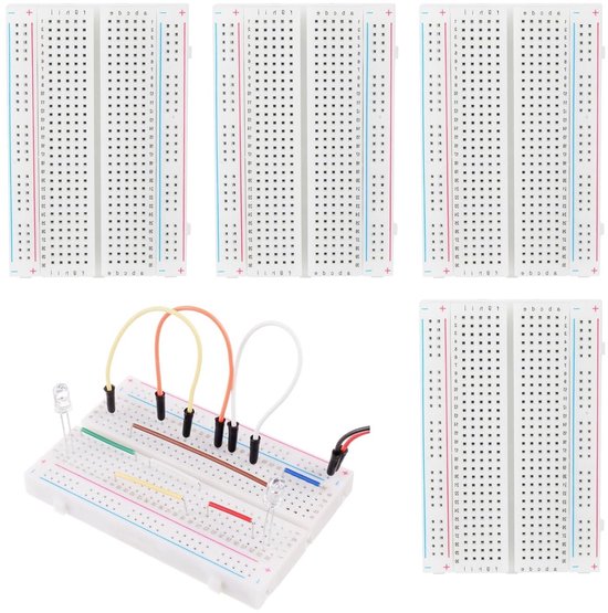 Set van 4 Breadboards voor Prototype Projecten, Solderloze PCB's, Geschikt voor Arduino en Raspberry Pi, 400 Punten, Ideaal voor DIY Elektronica en Prototyping